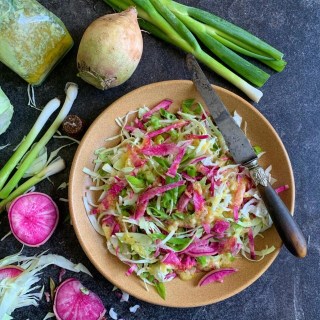 Watermelon Radish and Cabbage Slaw