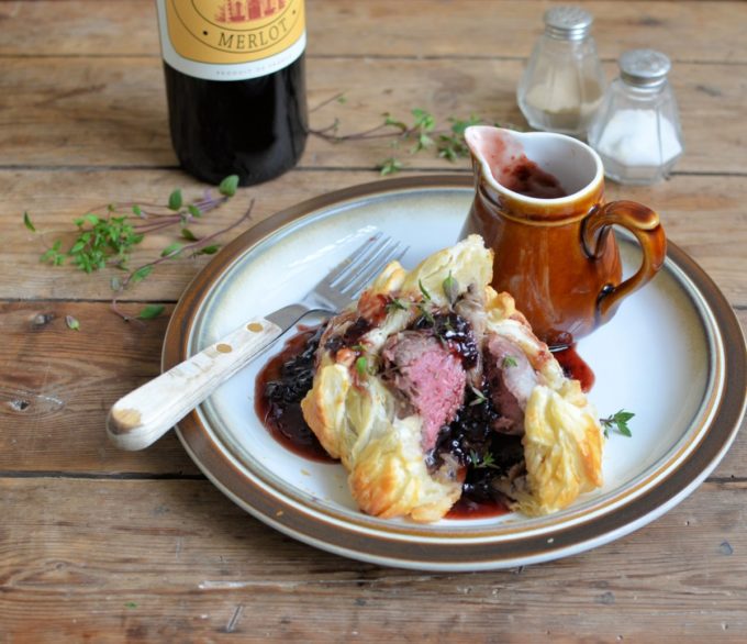 Mini Beef Wellingtons with Boozy Berry Sauce