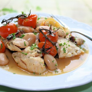 Cod with butter beans and cherry tomatoes