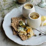 Cheesy Coddled Eggs with Smoked Fish, Sorrel & Dill