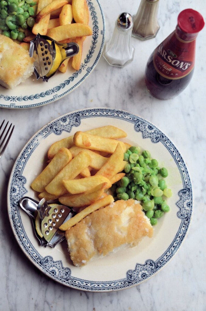 Serve the freshly fried fish with the chips