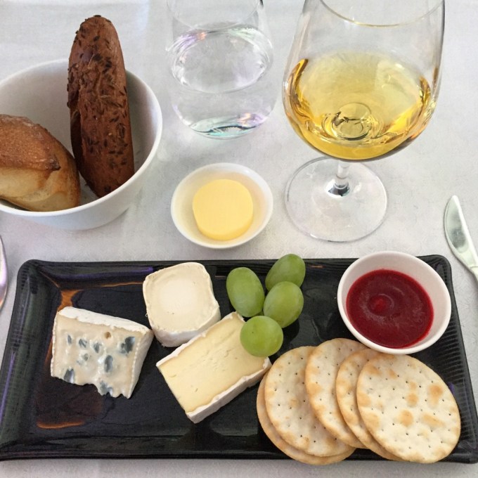 chevre, Fourme d'Ambert and Saint Albray with prune cake and apricots