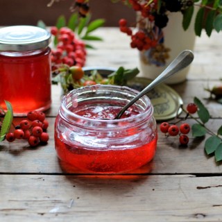 Rowan and Apple Jelly - A deliciously smoky, tangy and jewel-like jelly that goes perfectly with game, lamb, cheese and charcuterie. Made from "free" foraged berries.